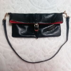 Jazzd Convertible Foldover Purse Clutch Wristlet Black Textured Vegan Leather